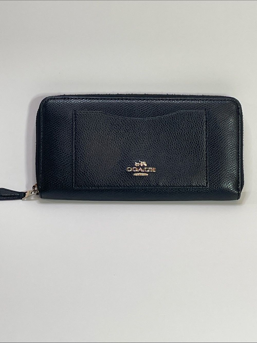 Coach Black Textured Zip-Around Wallet with Front Pocket